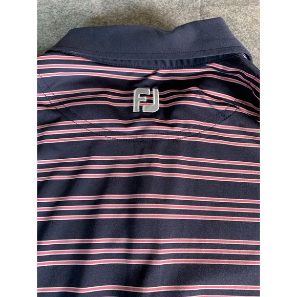 FootJoy Trio Stripe Lisle Self Collar Polo Size Large Logo Performance - Picture 6 of 8